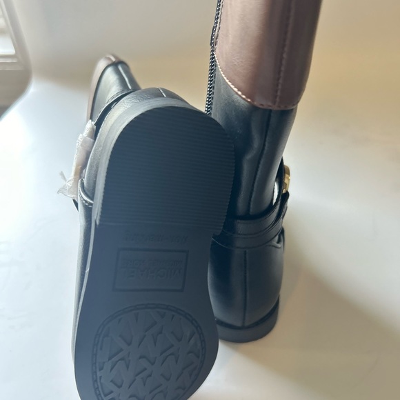 Michael Kors boot size 7 NEW black with gold logo and brown trim at the top. - Picture 2 of 4
